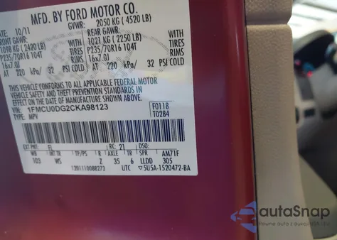 2012 Ford Escape Xlt из США, поврежденный, VIN 1FMCU0DG2CKA98123